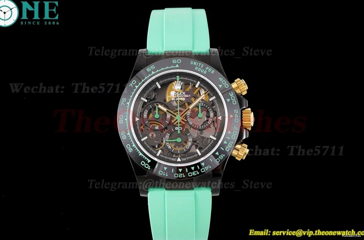 N6F Skeleton DLC Rubber 40mm Green RU DD4130 Dial Blaken On Daytona 0328
